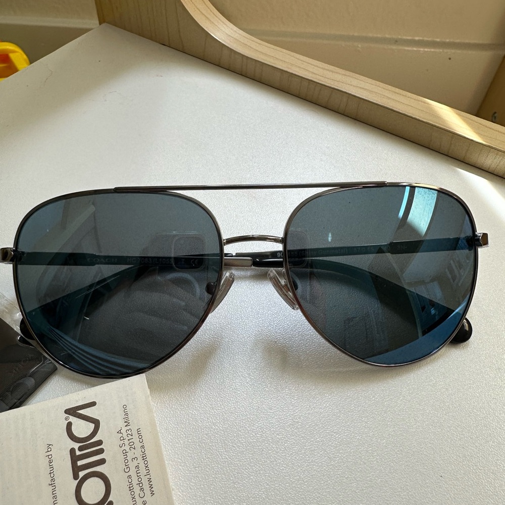 Coach C Hardware Metal Pilot Sunglasses 900455 shiny gunmetal